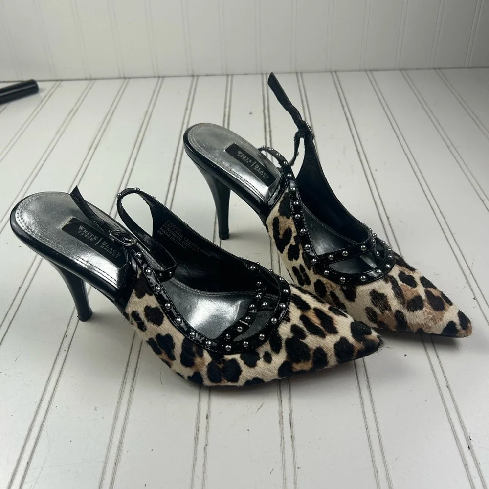 White House Black Market Y2K Jacquie Calf Hair Slingback Heels Cheetah Size 8.5 - Picture 2 of 11